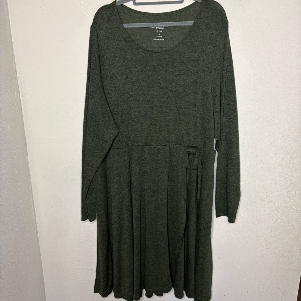 Torrid Dark Olive Green Long Sleeve Knit Dress with Waist Tie Super Soft Plush